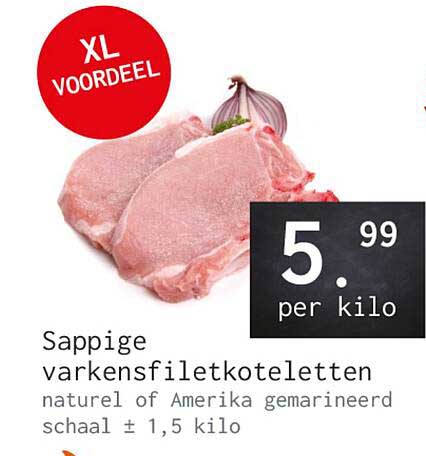 Sappige varkensfiletkoteletten naturel of Amerika gemarineerd schaal ± 1,5 kilo