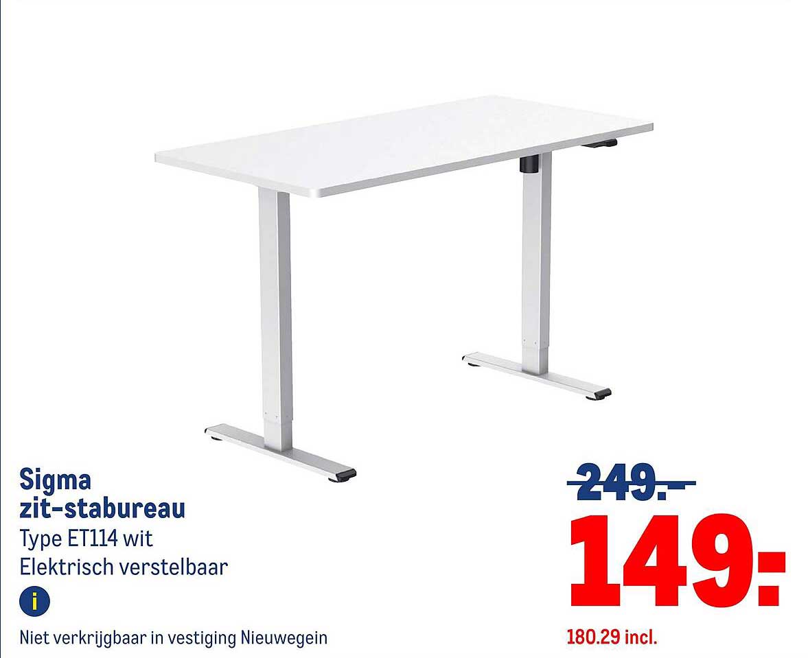 Sigma zit-st bureau Type ET114 wit Elektrisch verstelbaar