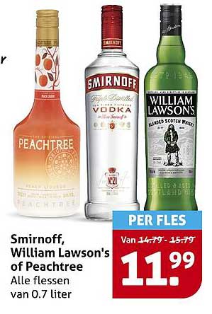 Smirnoff, William Lawson's of Peachtree Alle flessen van 0.7 liter