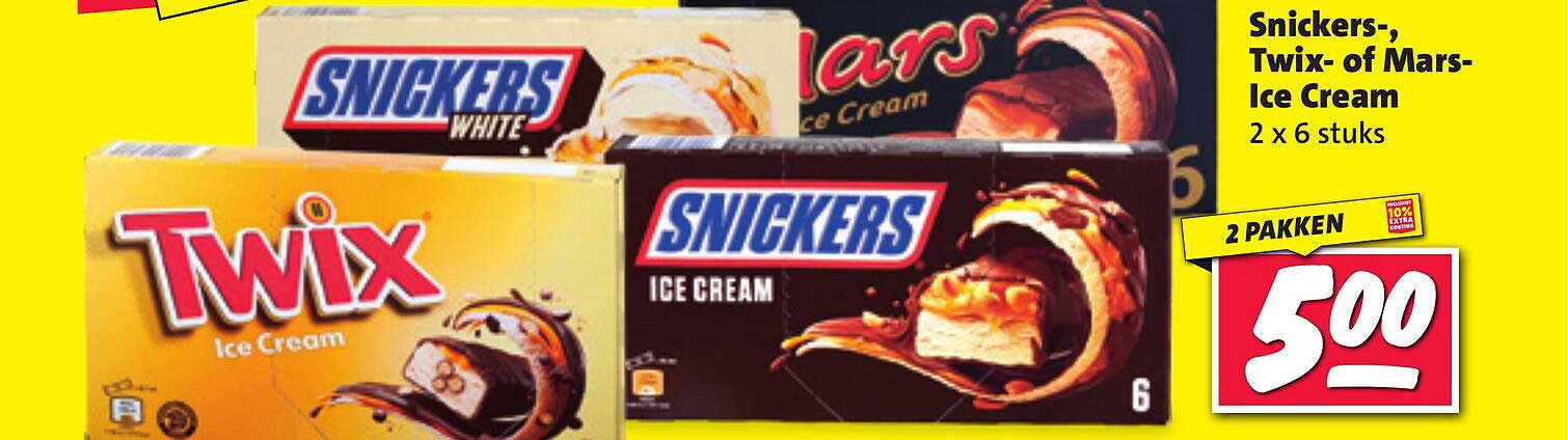 Snickers-, Twix- of Mars-Ice Cream 2 x 6 stuks