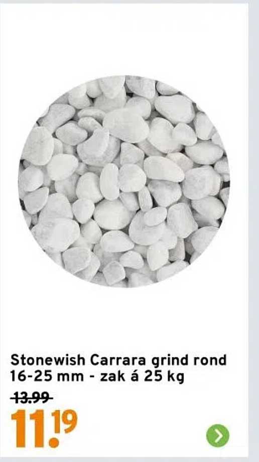 Stonewish Carrara grind rond 16-25 mm - zak á 25 kg
