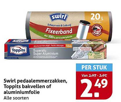 Swirl pedaalemmerzakken, Toppits bakvellen of aluminiumfolie Alle soorten