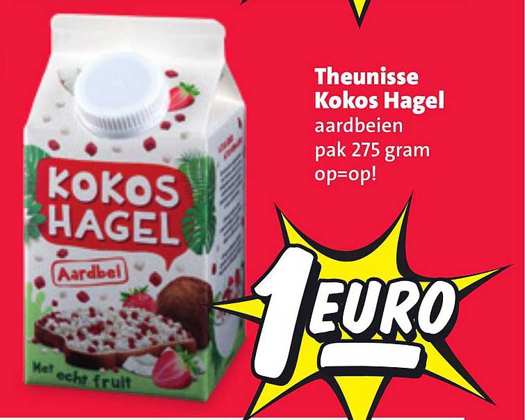Theunisse Kokos Hagel aardbeien pak 275 gram op=op!