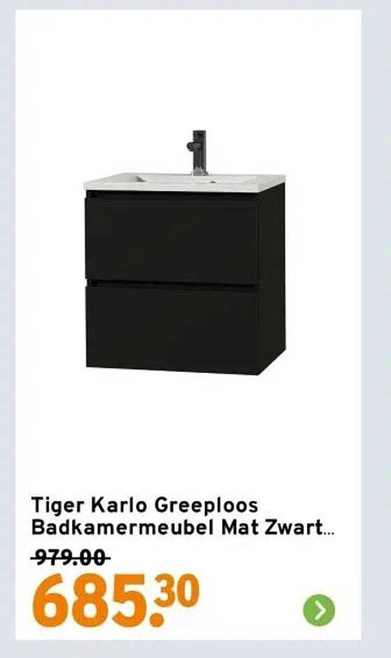 Tiger Karlo Greeploos Badkamermeubel Mat Zwart