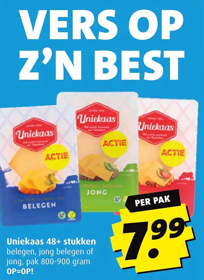 Uniekaas 48+ stukken belegen, jong belegen of jong, pak 800-900 gram