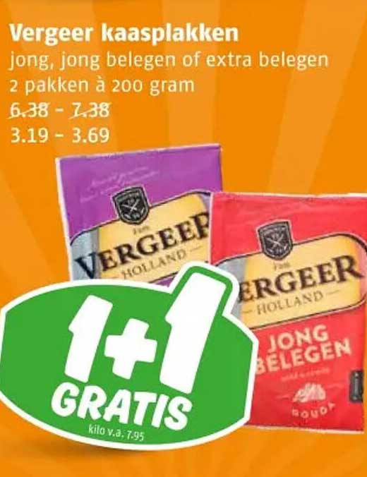 Vergeer kaasplakken jong, jong belegen of extra belegen 2 pakken à 200 gram