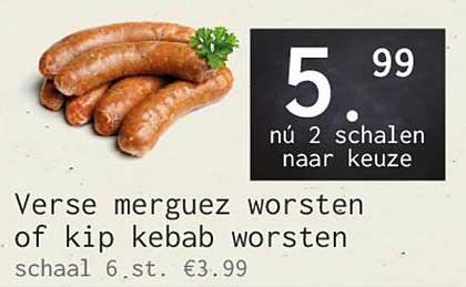 Verse merguez worsten of kip kebab worsten