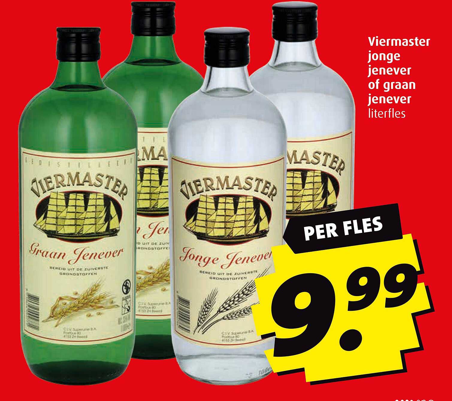 Viermaster jonge jenever of graan jenever literfles