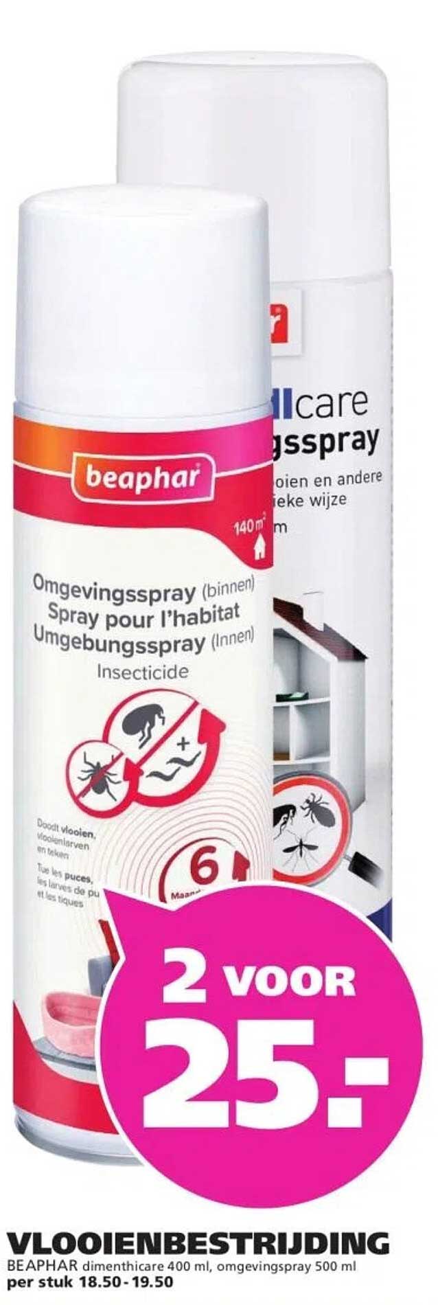 VLOOIENBENSTRIJDING BEAPHAR DIMENTHICARE 400 ML, OMGEVINGSPRAY 500 ML PER STUK 18.50 - 19.50