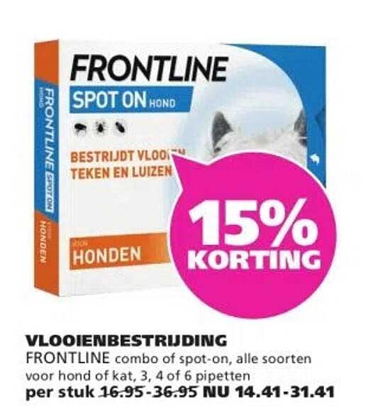 VLOOIENBESTRIJDING FRONTLINE combo of spot-on, alle soorten voor hond of kat, 3, 4 of 6 pipetten