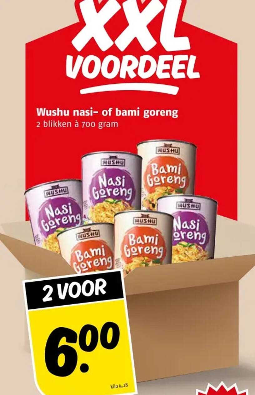 Wushu nasi- of bami goreng 2 blikken à 700 gram