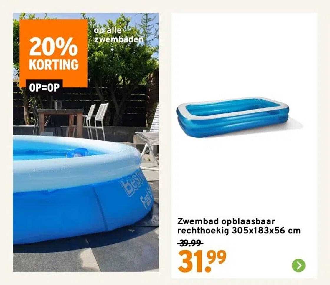 Zwembad opblaasbaar rechthoekig 305x183x56 cm