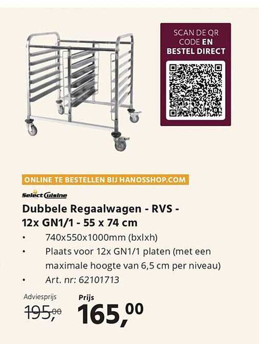 Dubbele Regaalwagen - RVS - 12x GN1/1 - 55 x 74 cm