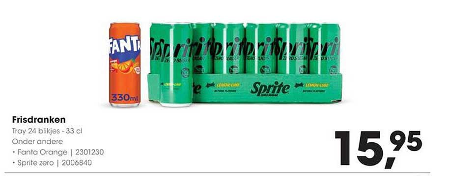 Frisdranken Tray 24 blikjes -33 cl Onder andere • Fanta Orange • Sprite zero