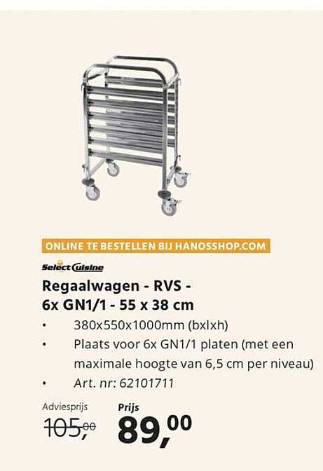 Regaalwagen - RVS - 6x GN1/1 - 55 x 38 cm