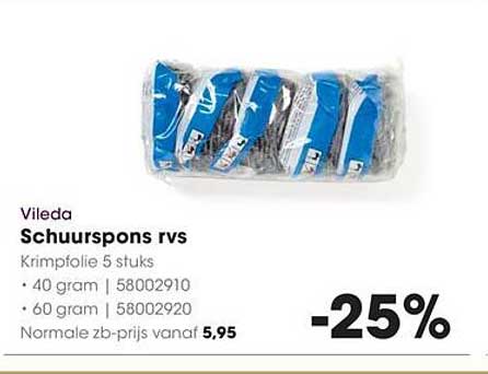 Vileda Schuur spons rvs 5 stuks -25%