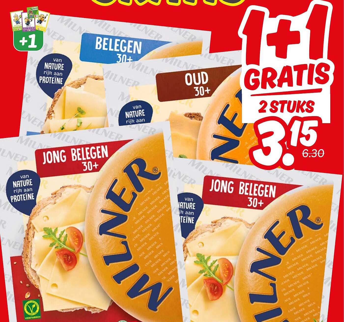 1+1 GRATIS Milner Kaas (2 stuks) voor €3,15 (normaal €6,30)