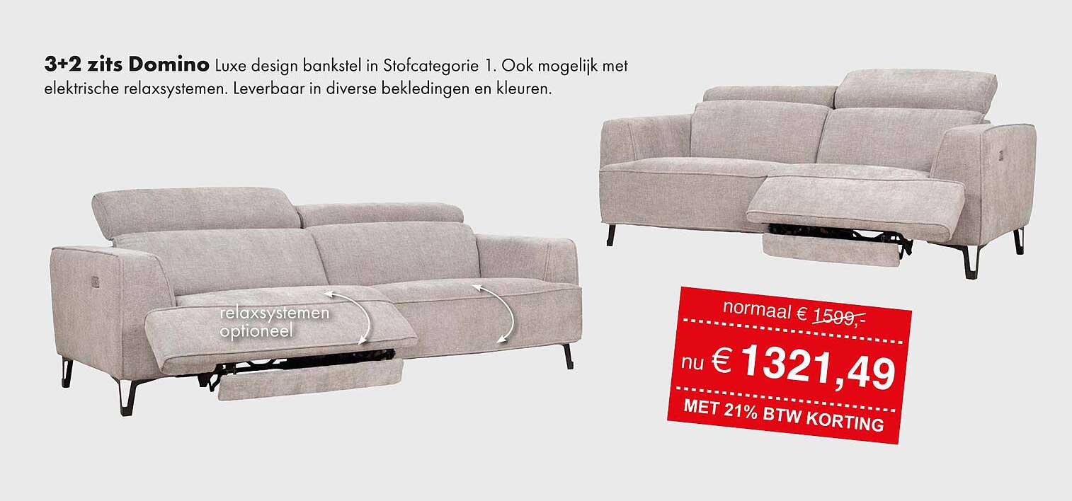3+2 zits Domino Luxe design bankstel in Stofcategorie 1