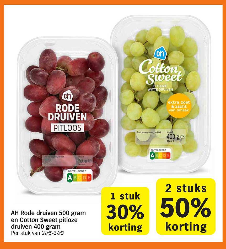 AH Rode druiven 500 gram en Cotton Sweet pitloze druiven 400 gram