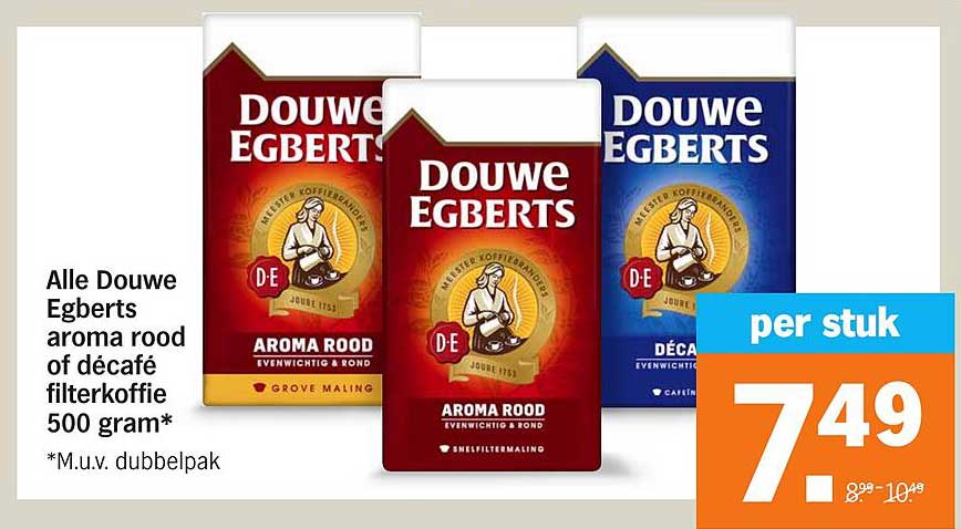 Alle Douwe Egberts aroma rood of décafé filterkoffie 500 gram*