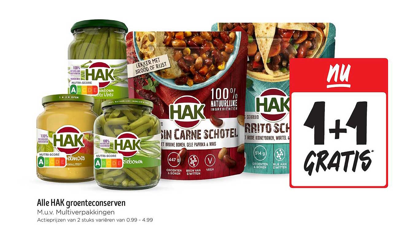 Alle HAK groenteconserven M.u.v. Multiverpakkingen