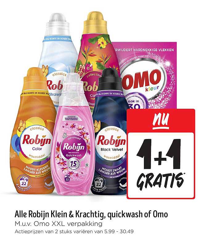 Alle Robijn Klein & Krachtig, quickwash of Omo M.u.v. Omo XXL verpakking