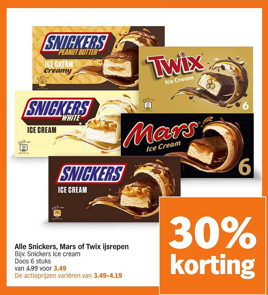 Alle Snickers, Mars of Twix ijsrepen
