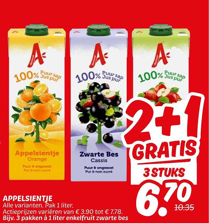 APPELSIENTJE 100% Puur sap - 2+1 Gratis