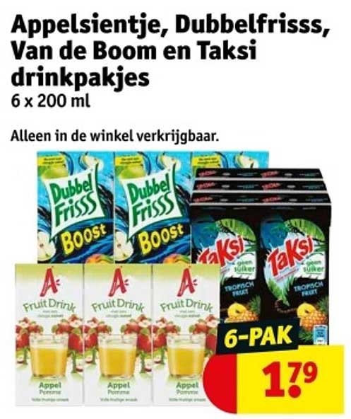 Appelsientje, Dubbelfrisss, Van de Boom en Taksi drinkpakjes 6 x 200 ml