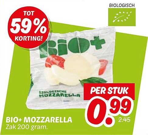 BIO+ MOZZARELLA Zak 200 gram