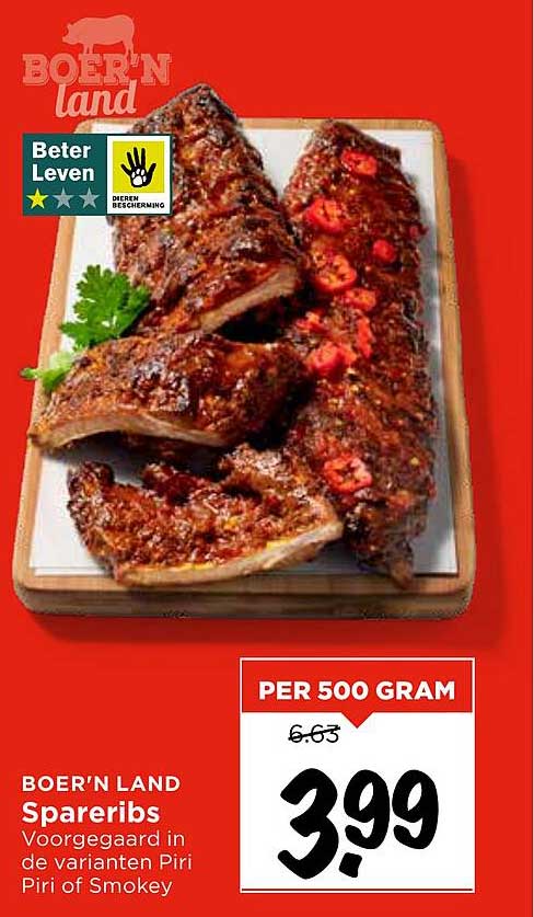BOER'N LAND Spareribs Voorgegaard in de varianten Piri Piri of Smokey