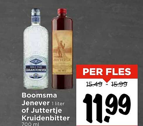 Boomsma Jenever 1 liter of Juttertje Kruidenbitter 700 ml