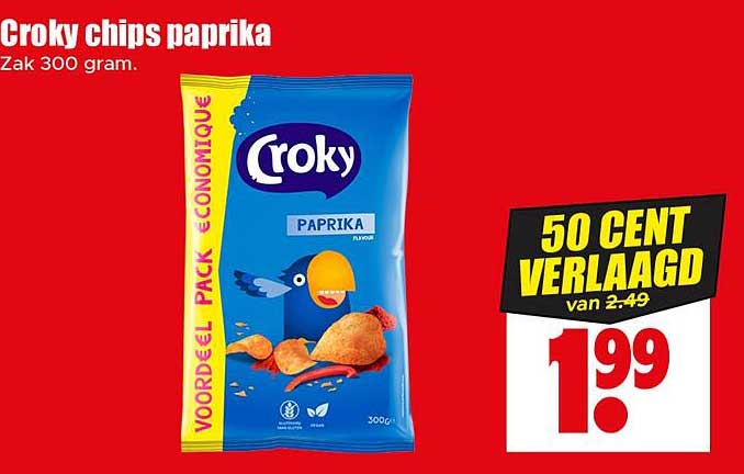 Croky chips paprika - Zak 300 gram.