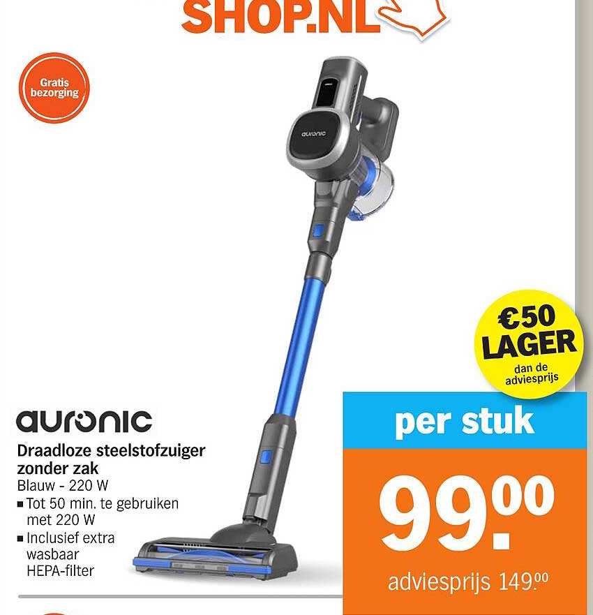 Draadloze steelstofzuiger zonder zak - Blauw - 220 W