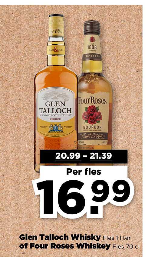 Glen Talloch Whisky Fles 1 liter of Four Roses Whiskey Fles 70 cl