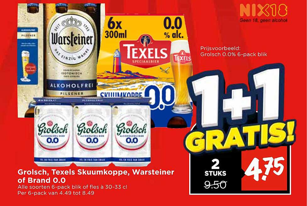 Grolsch, Texels Skuumkoppe, Warsteiner of Brand 0.0