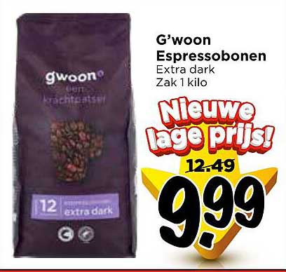 G’woon Espressobonen Extra dark Zak 1 kilo