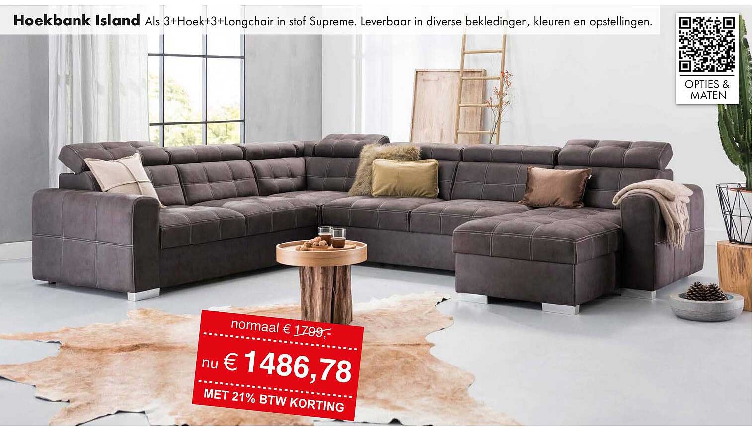Hoekbank Island Als 3+Hoek+3+Longchair in stof Supreme