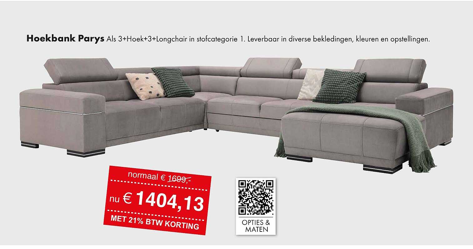 Hoekbank Parys Als 3+Hoek+3Longchair in stofcategorie 1