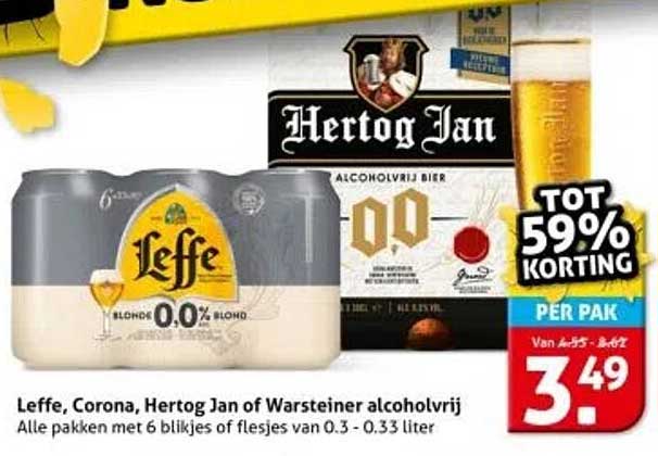 Leffe, Corona, Hertog Jan of Warsteiner alcoholvrij