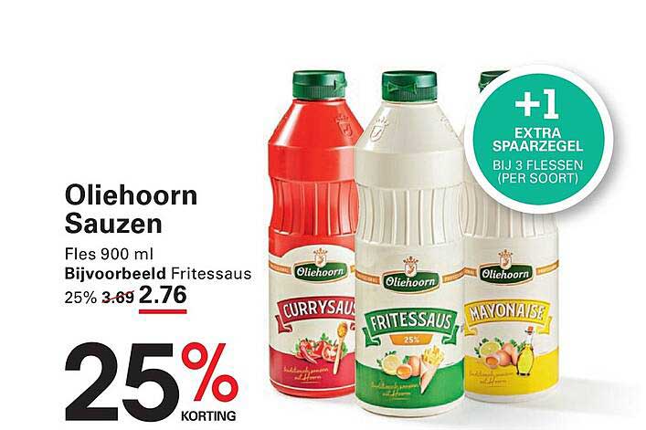Oliehoorn Sauzen Fles 900 ml Bijvoorbeeld Fritessaus 25% 3.69 2.76