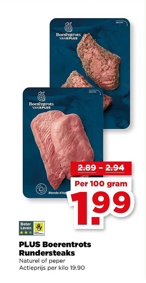 PLUS Boerenronds Rundersteaks - Naturel of peper