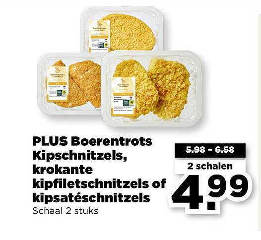 PLUS Boerentrots Kipschnitzels, krokante kipfiletschnitzels of kipsaté-schnitzels