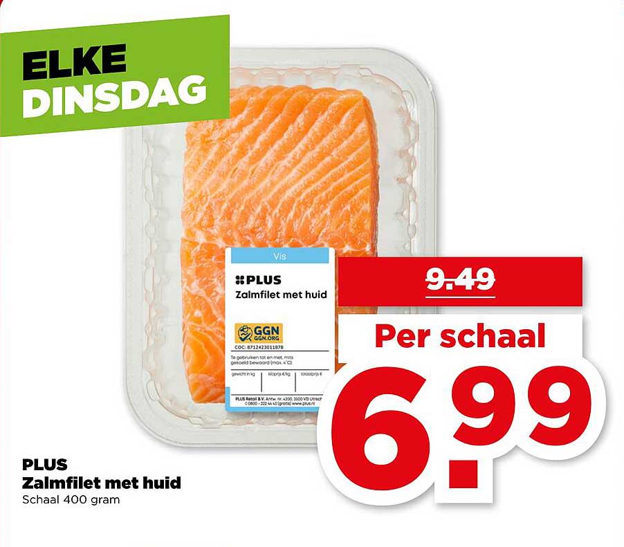 PLUS Zalmfilet met huid Schaal 400 gram