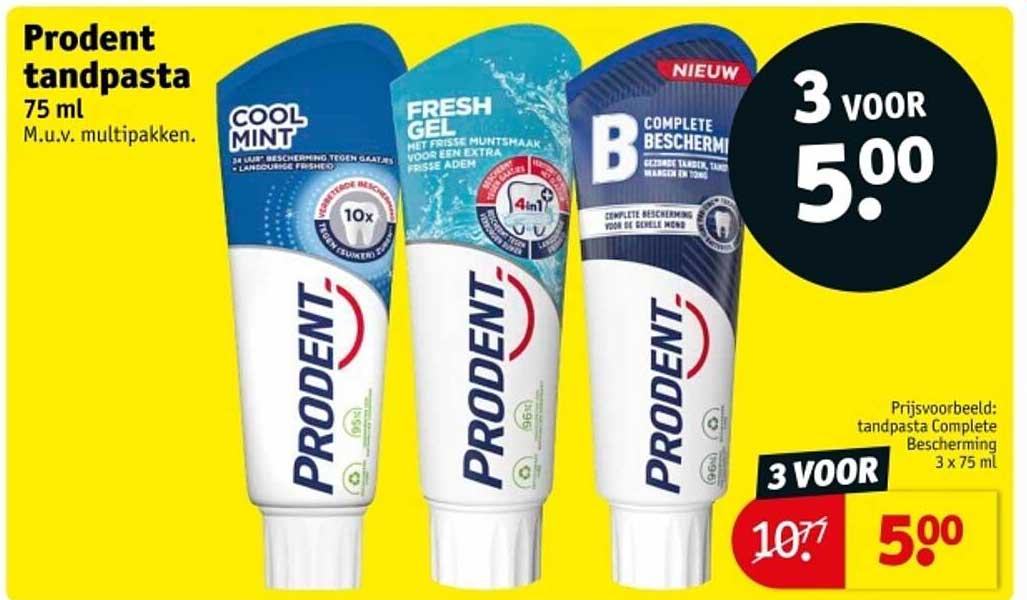 Prodent tandpasta 75 ml M.u.v. multipakken.