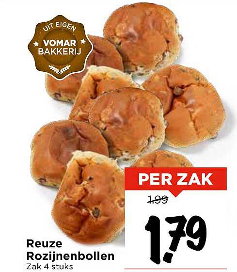 Reuze Rozijnenbollen Zak 4 stuks