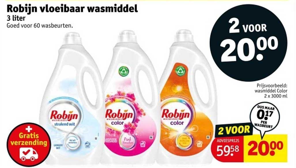 Robijn vloeibaar wasmiddel 3 liter 2 voor 20,00