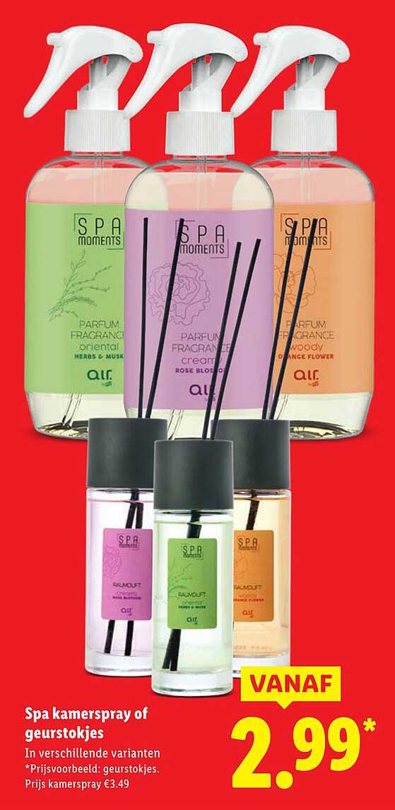 Spa kamerspray of geurstokjes