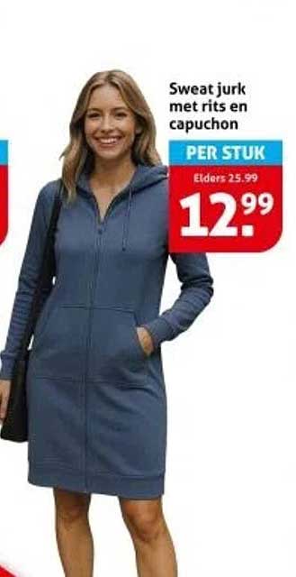 Sweat jurk met rits en capuchon