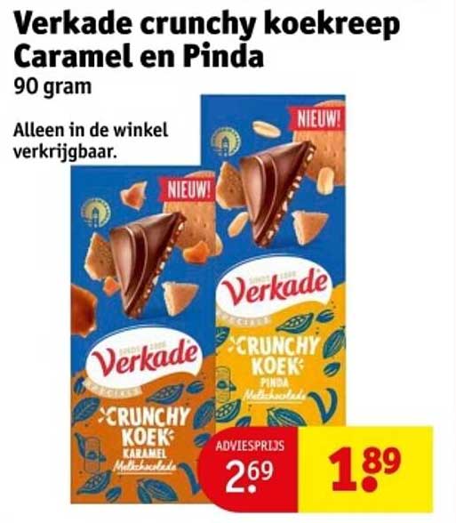 Verkade crunchy koekreep Caramel en Pinda 90 gram